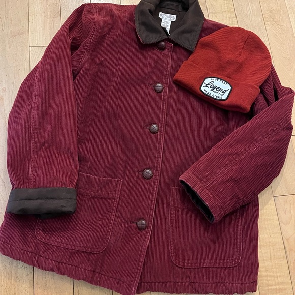 Northern Reflections Brick Red Corduroy Barn Jacket with Brown Collar & Cuffs - Picture 1 of 6
